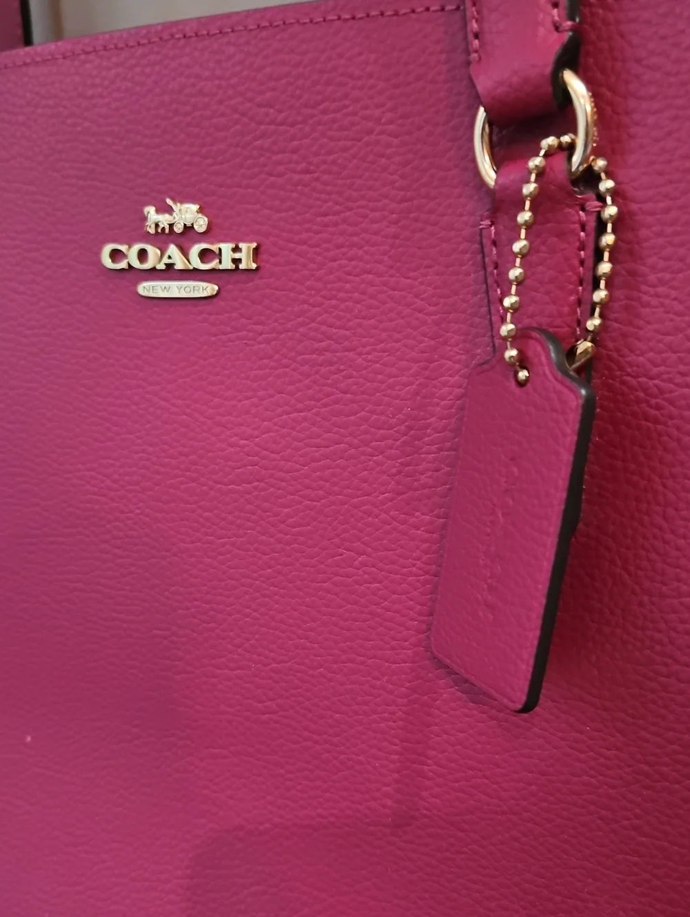 Coach Magenta Leather Tote with Gold-Tone Hardware
